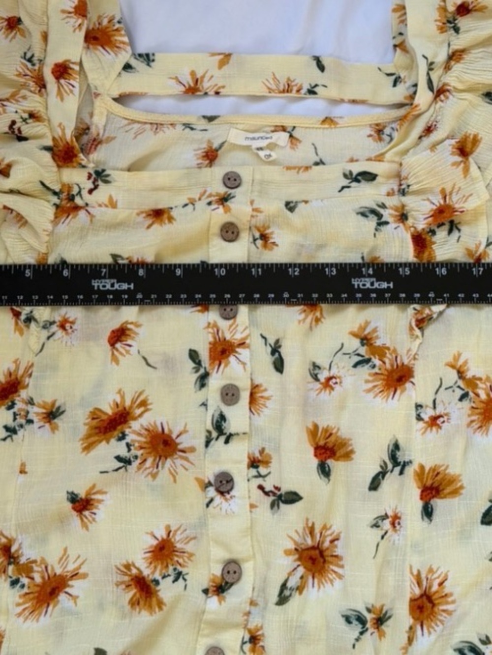 Sunflower Floral Ruffle Blouse Button Front Boho Cottagecore Yellow Plus Size 0X - Picture 11 of 12